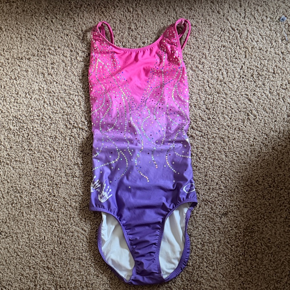 Pink and Purple Rhinestone Gymnastics Leotard